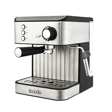 الصورة:  ليمودو ماكينة صنع قهوة اسبريسو، ماكينة رغوة لاتيه بجسم خارجي من الفولاذ المقاوم للصدأ ، مضخة 15 بار ، خزان سعة 1.6 لتر ، 850 وات - أسود / فضي